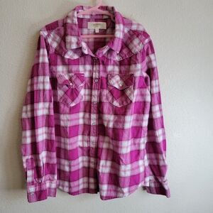 Shyanne Girls Pink Plaid Long Sleeve Western Style Flannel W Pearl Snaps Large